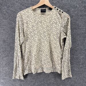 Axcess Blouse Women M Medium Beige Striped Long Sleeve Lined Round Neck Casual